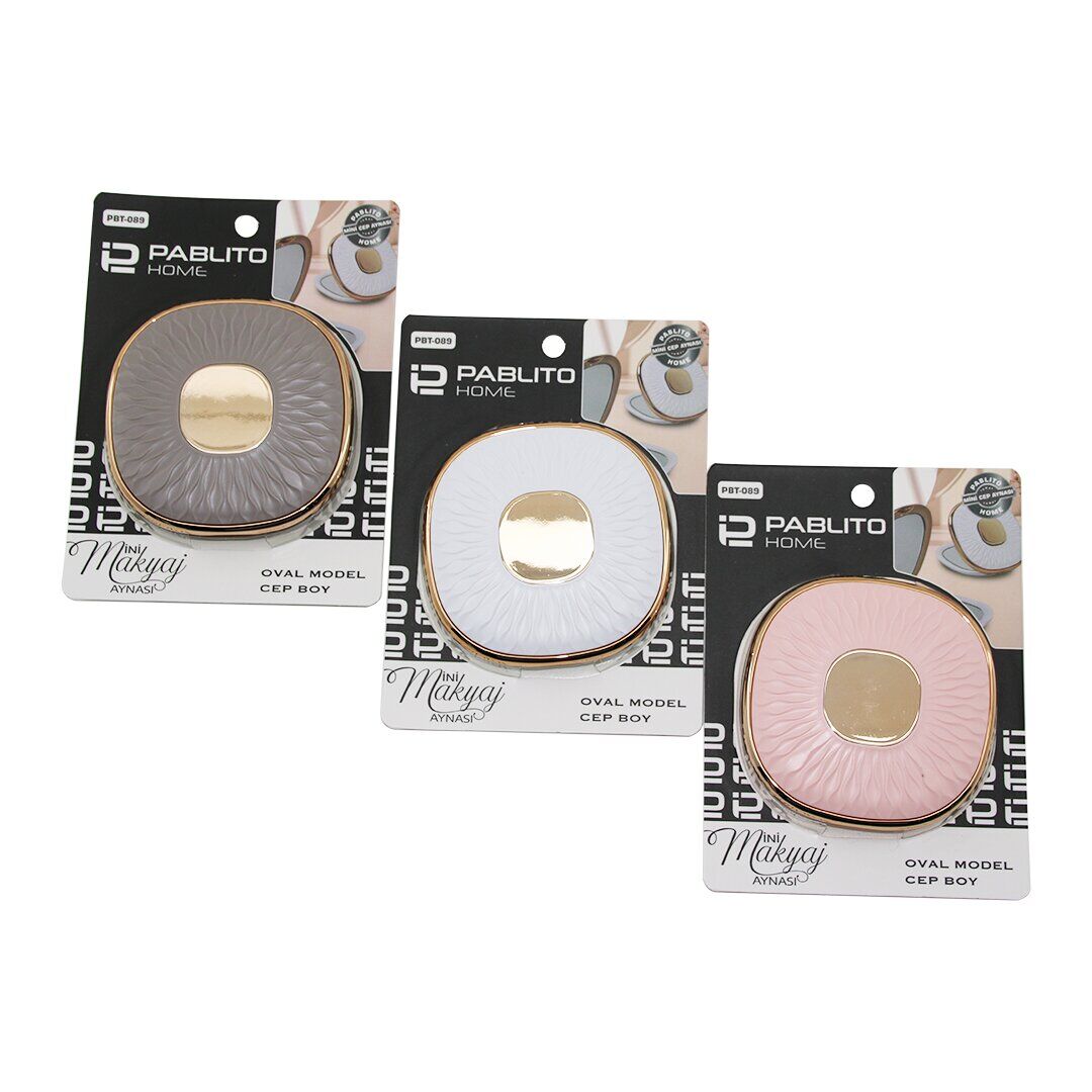 PABLITO HOME PBT-089 (OVAL) ( 3''- 9X9CM) (CEP & ÇANTA) MİNİ MAKYAJ AYNASI (BRONZ KAPAK KENARI-GÖBEK & RENKLİ PLS.)*24X10