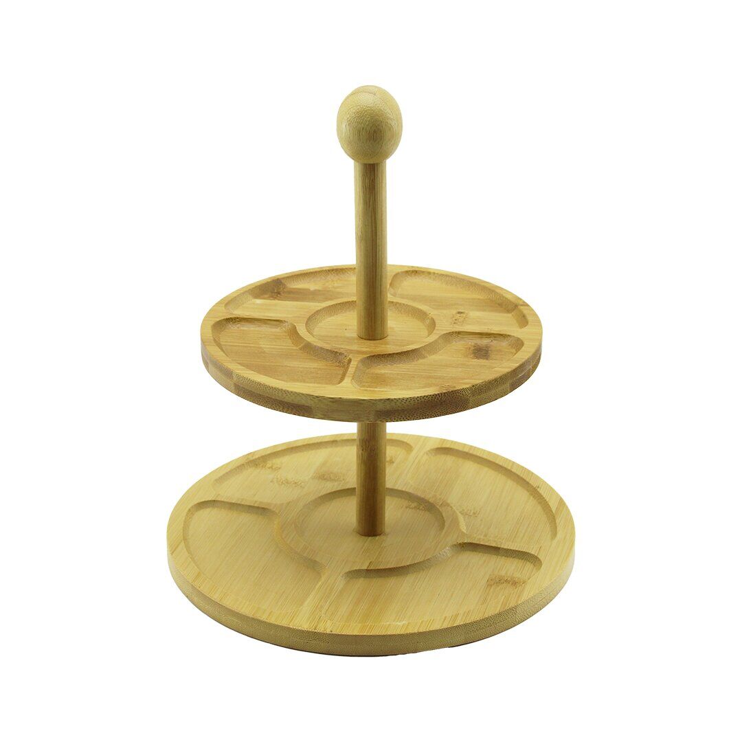 PABLITO HOME PBT-060 ( YUVARLAK & 5 BÖLMELİ & 2 KATLI ) AHŞAP BAMBU SUNUMLUK ( ÇAP: 19.5CM -- 24.5CM )*12