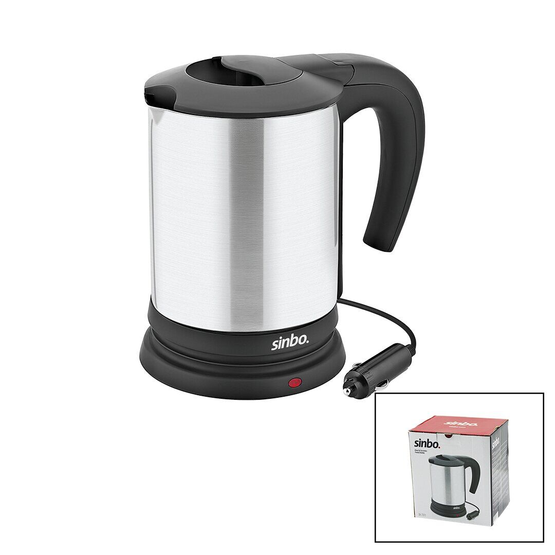 SİNBO SK-7371 ( 12V ) ARAÇ İÇİ KETTLE ( PASLANMAZ ÇELİK ) SU ISITICISI ( 0.8LT ) ( 120W ) ( ÇAKMAKLIK FİŞLİ ) ( PLASTİK KAPAK & KULP )*12