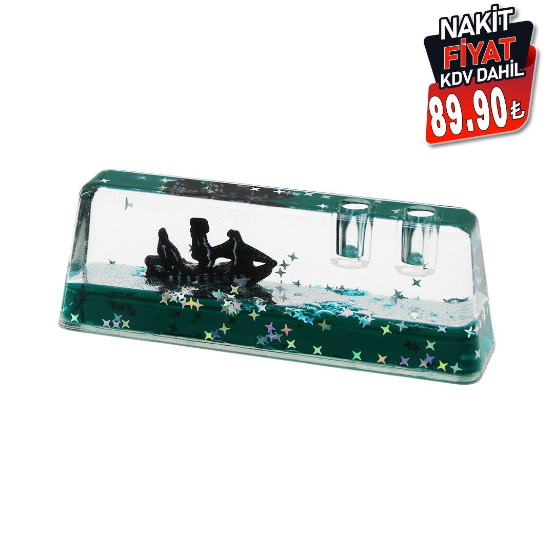PABLITO PBT-259 (KALEMLİKLİ) (YEŞİL SU &YILDIZLI) (D.GEN MİKA) YÜZEN BATMAYAN GEMİ (DEKORATİF AKVARYUM) (14.6X5.2X3.7X2.2CM)*72 qwe2