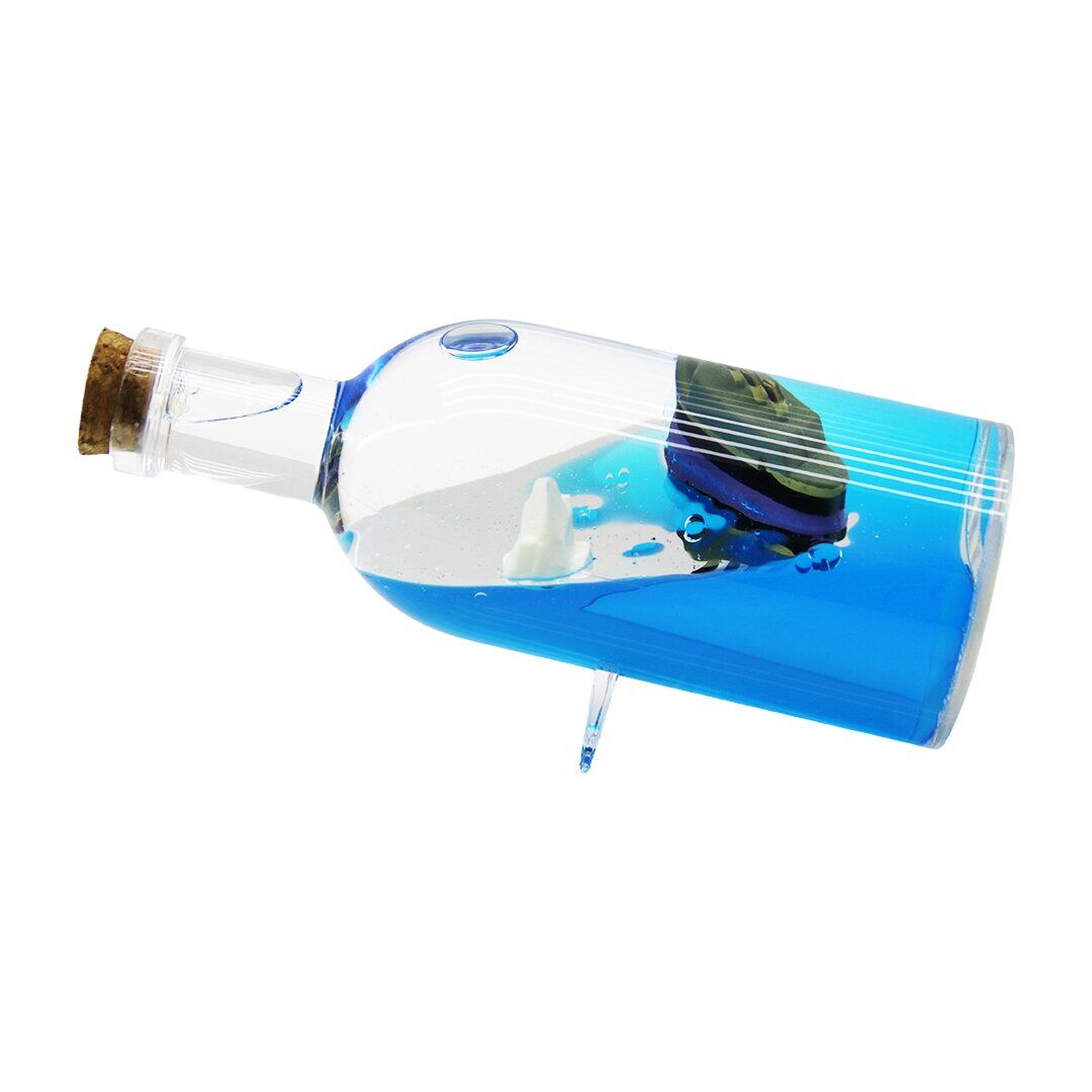 PABLITO PBT-262 (MAVİ SU & ADA & GEMİ) (YUVARLAK MİKA ŞİŞE=YAN DURUŞ AYAKLI) BATMAYAN GEMİ (DEKORATİF BİBLO) (6X16CM)*48