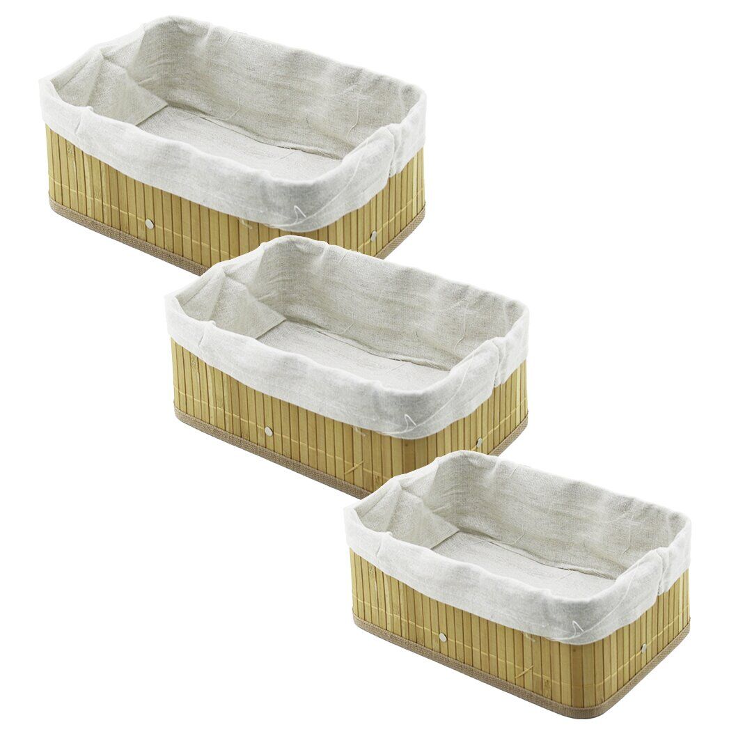 PABLITO HOME PBT-595 (3 BOY) (D.GEN) (BAMBU KENAR) ORGANİZER SEPET (AHŞAP ALTLIK & BEZLİ) (30X20X11.5 -25X16X9.7 -21X12X7.7CM)*20=K