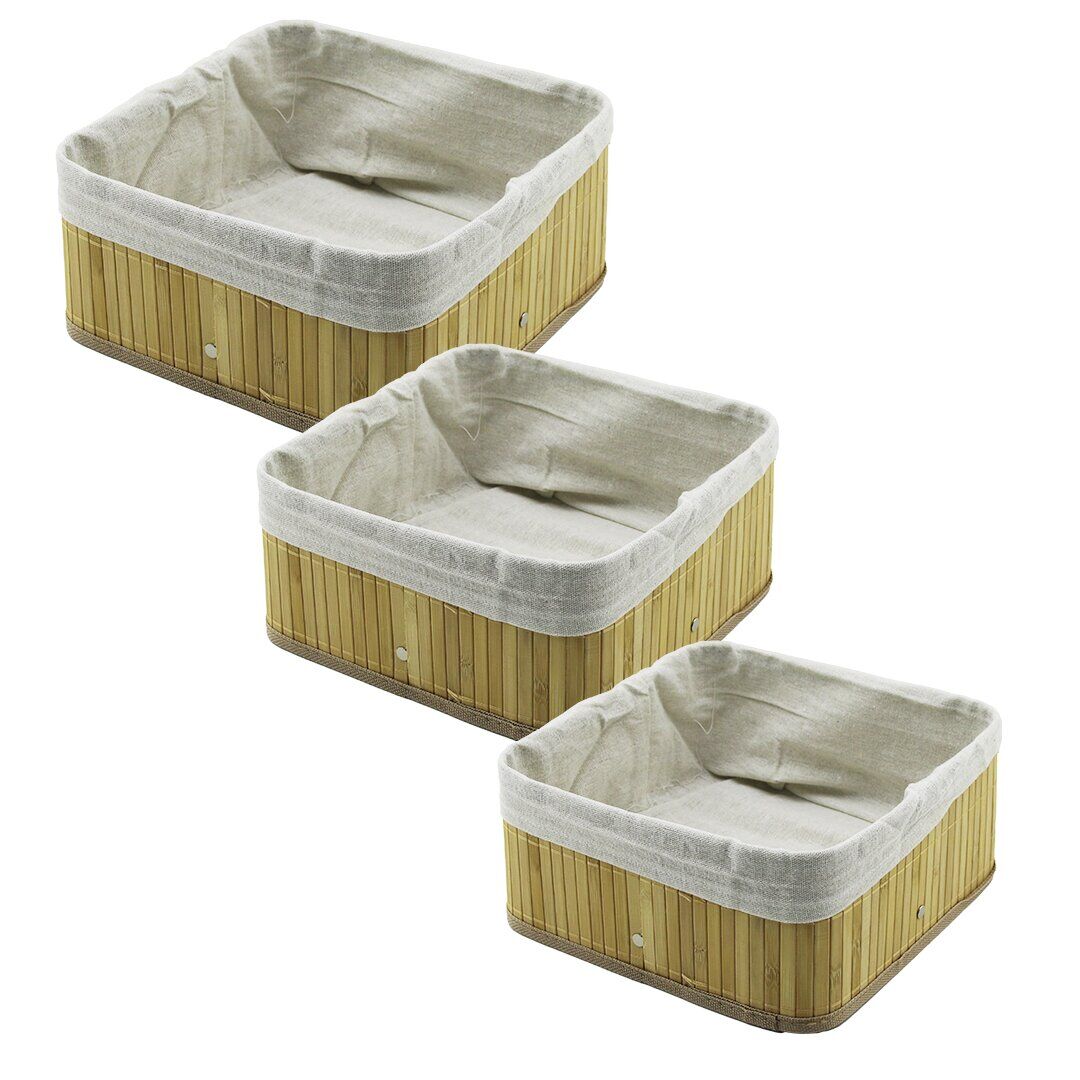 PABLITO HOME PBT-596 (3 BOY) (KARE) (BAMBU KENAR) ORGANİZER SEPET (AHŞAP ALTLIK & BEZLİ) (25X25X11.5 -20.5X20.5X9.7 -17X17X7.7CM)*20=K