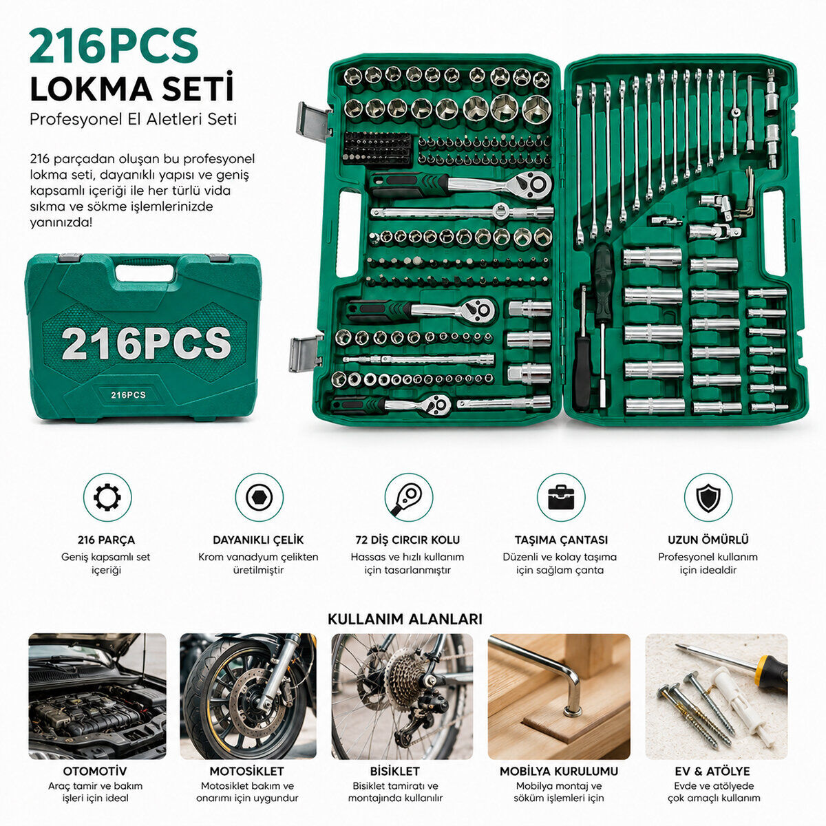 LAVORO-TOOLS MAN ( 216PCS ) LOKMA SETİ ( LOKMA & SOKET & BİTS ADAPTÖR & 3AD.CIRCIR KOLU ) ( PLASTİK ÇANTALI )*4