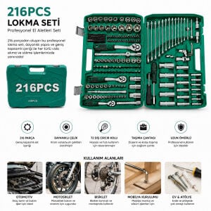 TOOLS MAN ( 216PCS ) LOKMA SETİ ( LOKMA & SOKET & BİTS ADAPTÖR & 3AD.CIRCIR KOLU ) ( PLASTİK ÇANTALI )*4