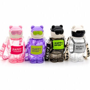 YAKUT-14017 ( RENKLİ & BOYUN ASMALI ) ( ROBOT FİGÜR ) ( PLASTİK & PİPETLİ ) ÇOCUK MATARA ( 600ML )*60