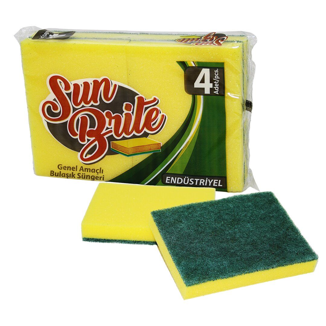 SUN BRİTE KOD-005 ( 4PCS ) ( ENDÜSTRİYEL ) BULAŞIK SÜNGERİ ( GENEL AMAÇLI KULLANIM ) ( 15X11CM )*60=K