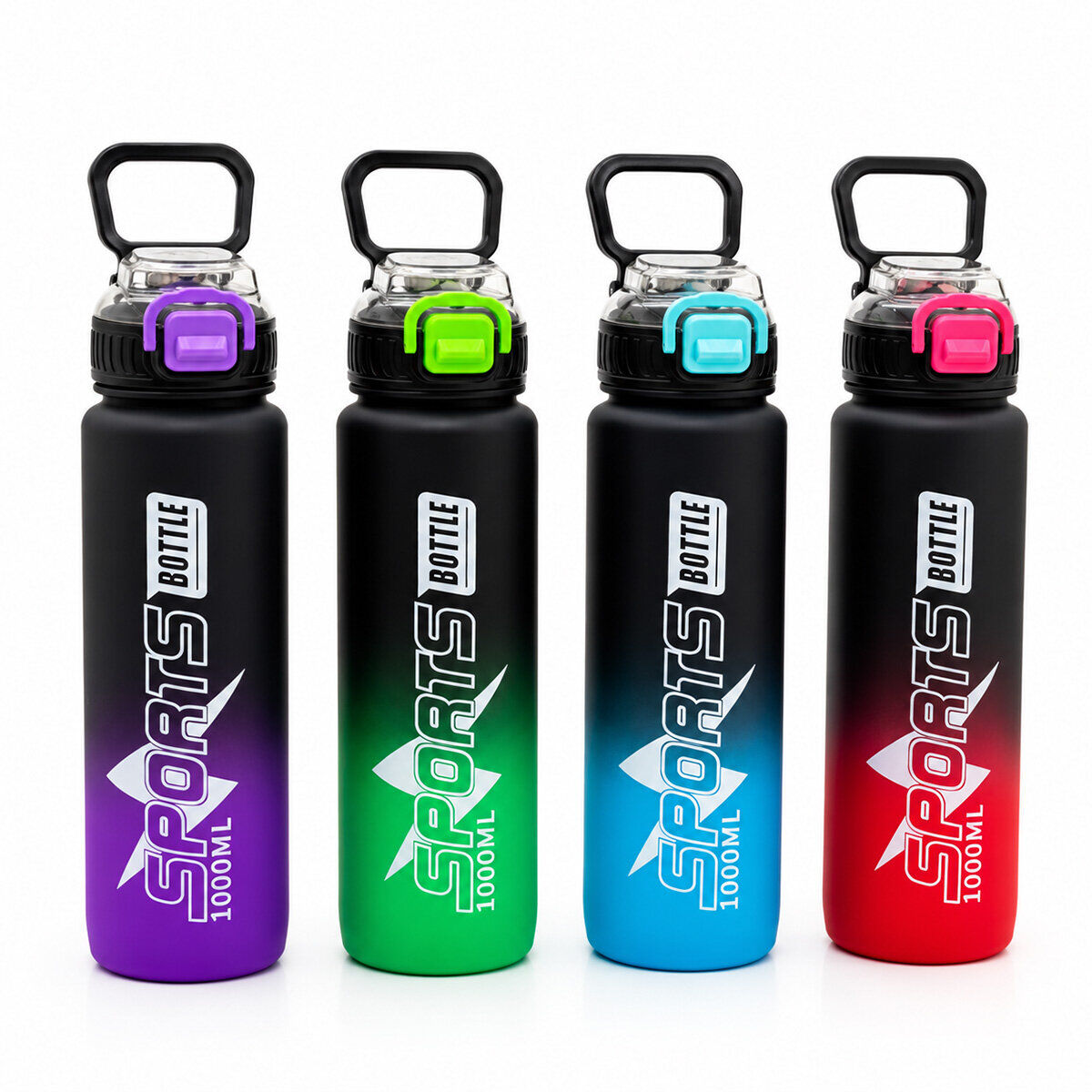 YAKUT-14060 ( ÇİFT RENKLİ & TUTMALI ) ( PLASTİK & PİPETLİ ) SPOR MATARA ( 1000ML )*80