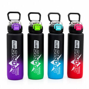 YAKUT-14060 ( ÇİFT RENKLİ & TUTMALI ) ( PLASTİK & PİPETLİ ) SPOR MATARA ( 1000ML )*80