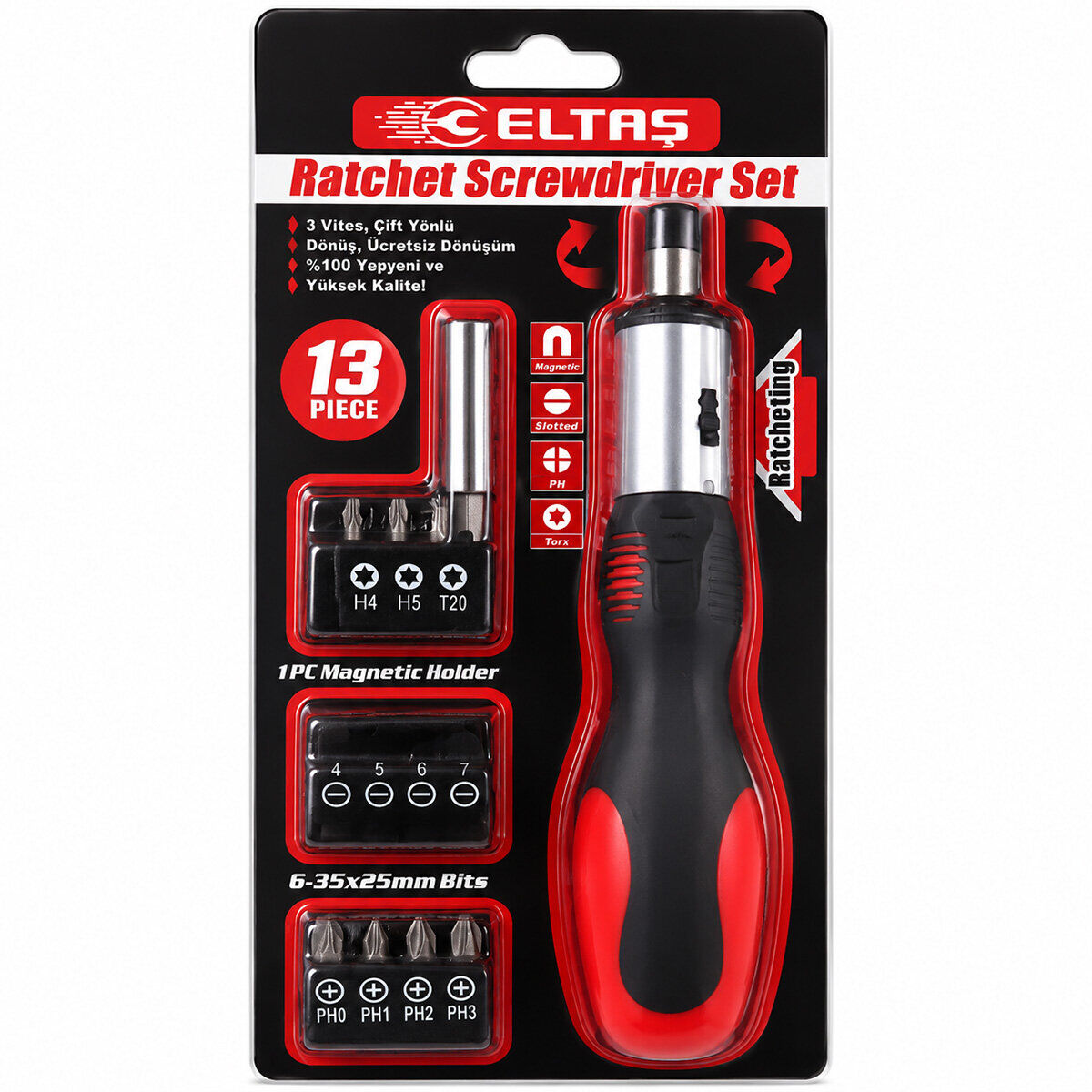 ELTAŞ LRD-005 ( 13PCS ) ( SİLİKON SAP & CR-V ) CIRCIRLI TORNAVİDA BİTS SETİ ( 3 KADEME & ÇİFT YÖNLÜ & MANYETİK UÇ TUTUCU )*200