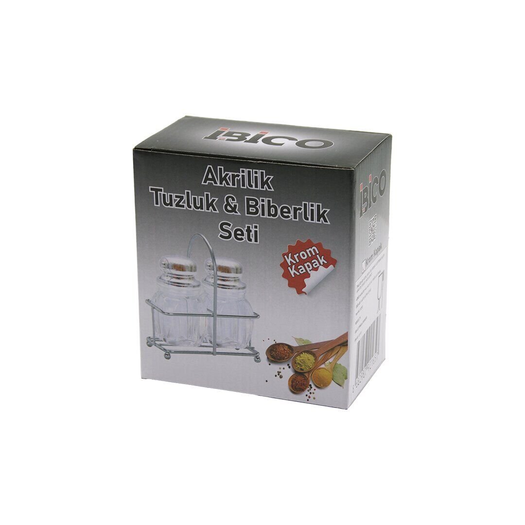 İBİCO İ22-165 (2PCS) (KROM KAPAK) (AKRİLİK) (TUZLUK & BİBERLİK & BAHARATLIK) (METAL STANDLI) (KARE & BOMBELİ)*48