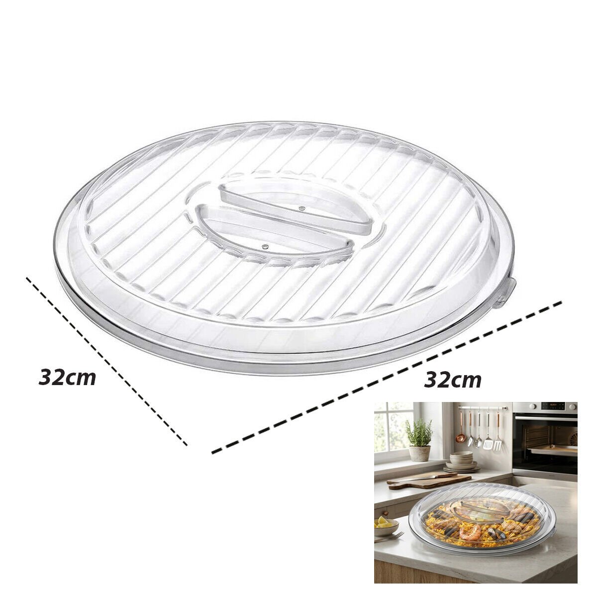 TİMEX TİM-139 ( YUVARLAK ) BORCAM KAPAK ( PLASTİK=BEYAZ-ŞEFFAF ) ( 32CM ) ( SICAK HAVA TAHLİYE DELİKLİ )*36=K