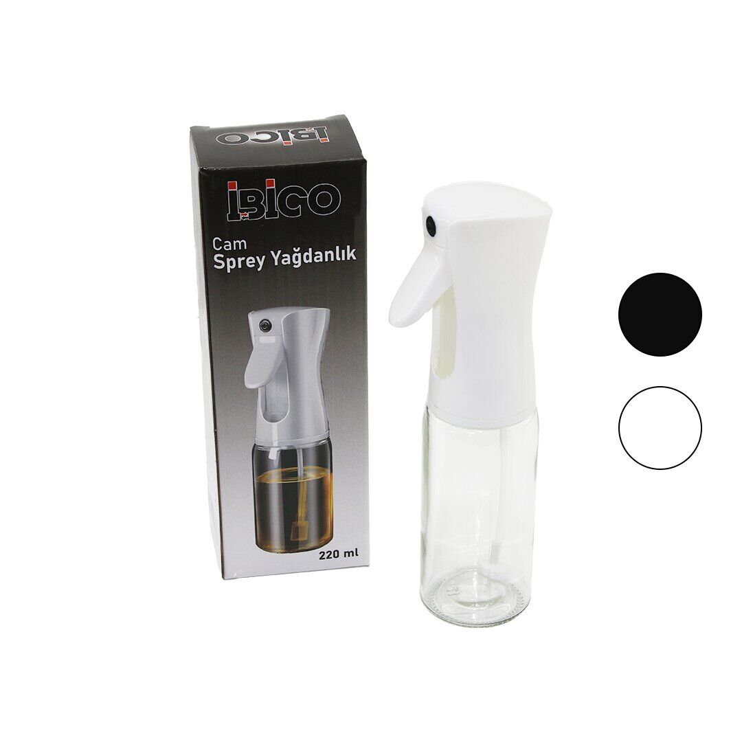 İBİCO İ22-168 ( CAM ) ( 220ML ) YAĞDANLIK ( SPREY ) ( SİYAH & BEYAZ PLASTİK BAŞLIK )*80