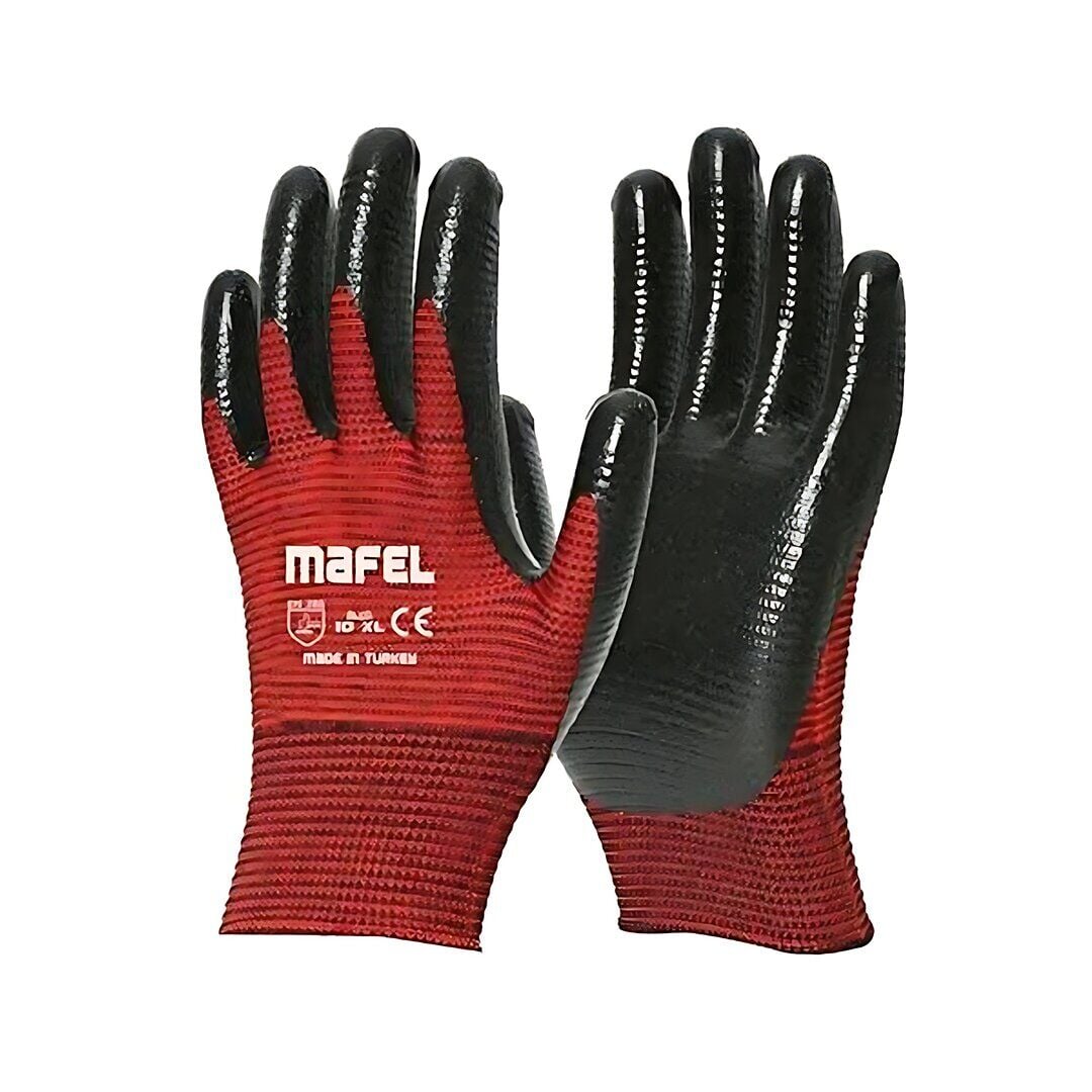 MAFEL MF-001 ( ZEBRA ) ( KIRMIZI SİYAH ) ( NO 10 ) ( XL ) NİTRİL İŞÇİ ELDİVEN ( POŞETLİ AMBALAJ ) ( KESİLME DİRENÇ )*12X24