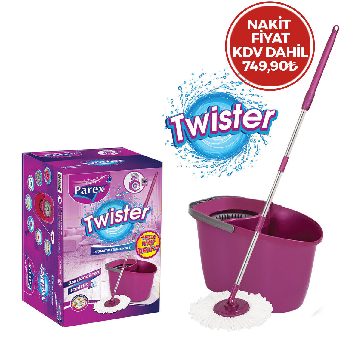 PAREX-723691 TWİSTER OTOMATİK MOP TEMİZLİK SETİ & KOVASI ( MULTİ TEMİZLİK FIRÇA )*1