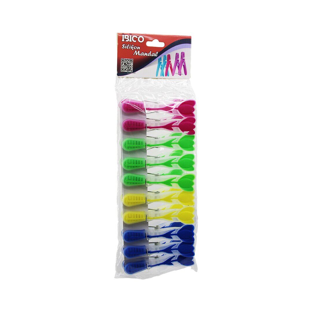 İBİCO İ21-034 ( 10PCS ) ( ÇİÇEK FİGÜRLÜ SİLİKON ) ( RENKLİ UÇ ) ( ŞEFFAF PLASTİK ) MANDAL*12X12