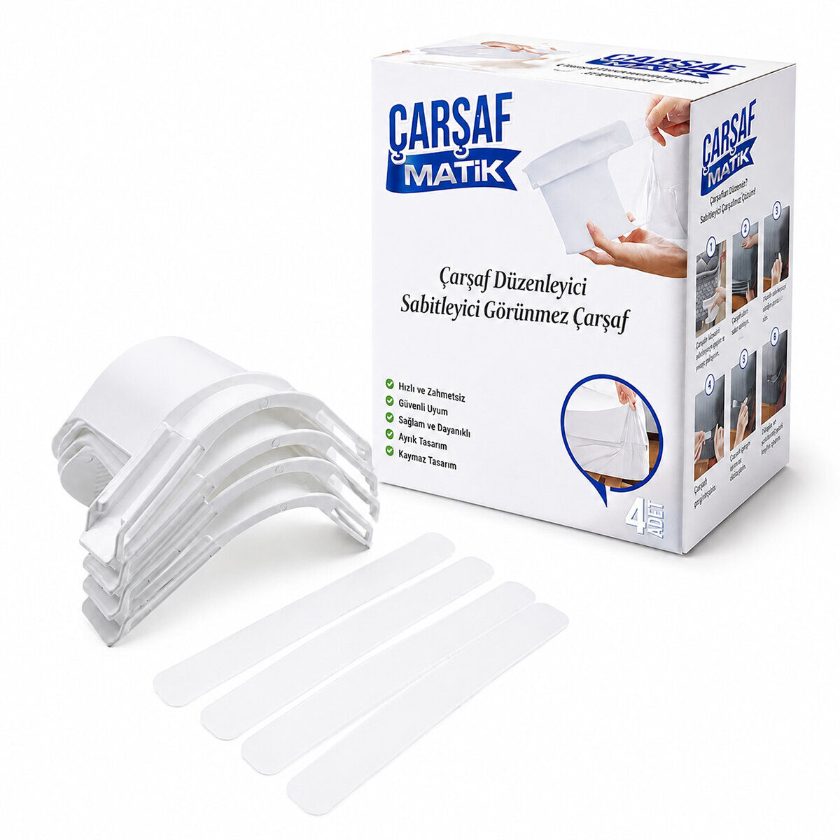 PSF YENİ OKSHOME OKS-CRS-01 ( 4PCS KÖŞELİK ) ( KAYMAZ TASARIM ) ( ÇARŞAF DÜZENLEYİCİ & SABİTLEYİCİ GÖZÜKMEZ ÇARŞAF ) ÇARŞAFMATİK*24=K