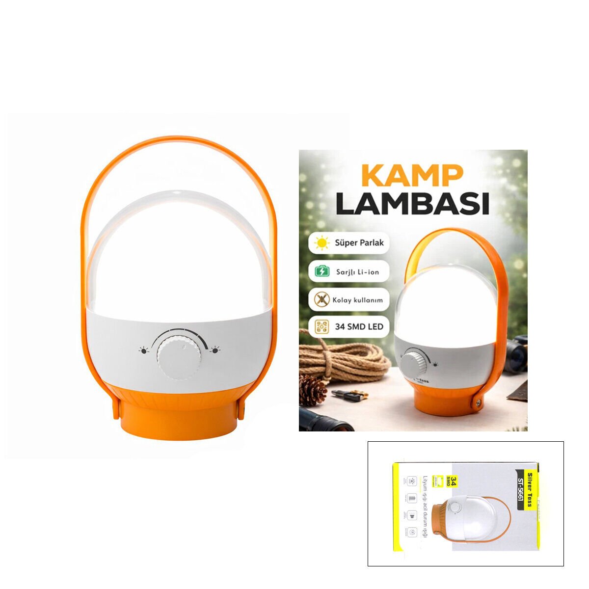 SİLVER TOSS ST-5661 ( 34 LED ) KAMP LAMBASI & FENER ( USB ŞARJLI ) ( AYARLANABİLİR IŞIK ) ( 4.8W & 2400mAh )*60