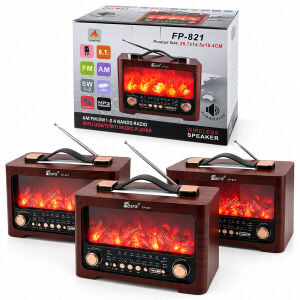 EPE FP-2393-S ( SOLAR & İBRELİ ) ŞÖMİNELİ RADYO & RETRO ( AM & FM & SW )( USB & TYPE-C SARJLI )( BT & TF & USB ) SPEAKER*15