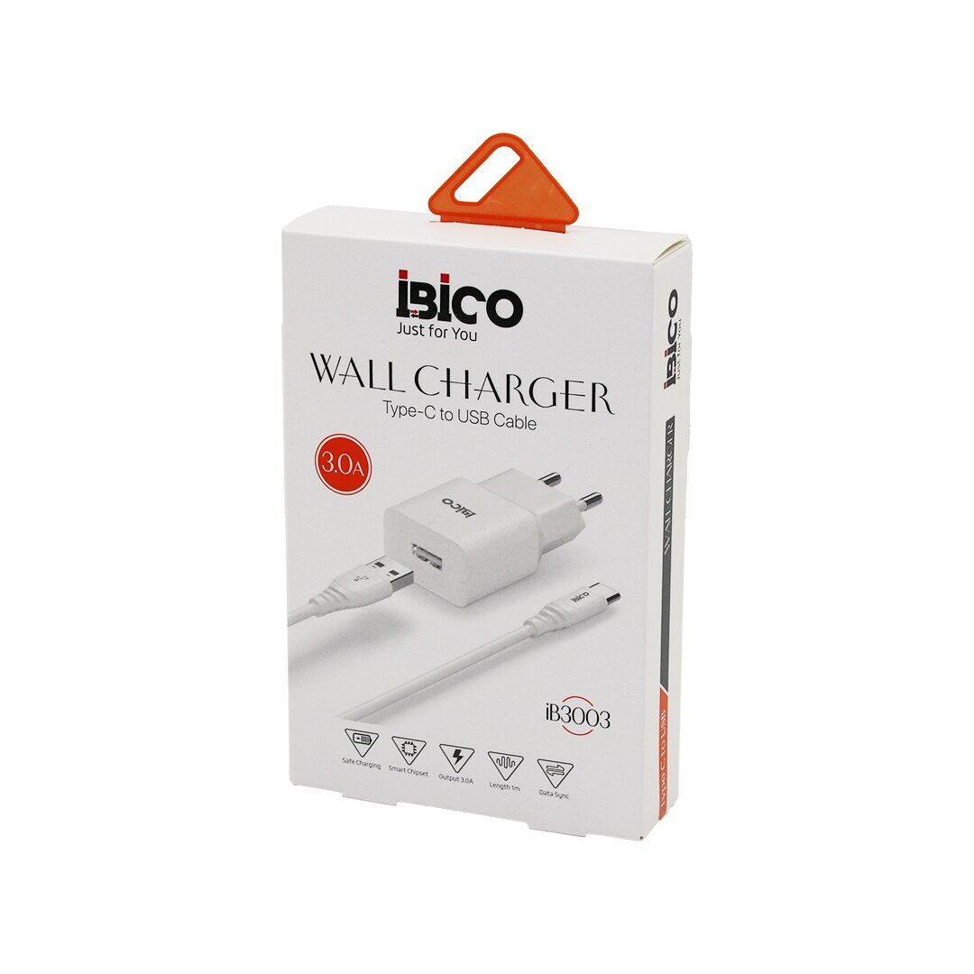 İBİCO İB-3003 ( USB TO=( TYPE-C ) (SET) (EV BAŞLIK + KABLO=1MT) TELEFON ŞARJ (HIZLI) ( 3.0A ) (9V-12V )*10X10