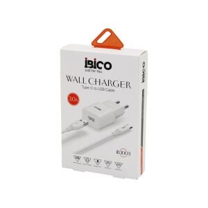 İBİCO İB-3003 ( USB TO=( TYPE-C ) (SET) (EV BAŞLIK + KABLO=1MT) TELEFON ŞARJ (HIZLI) ( 3.0A ) (9V-12V )*5X20