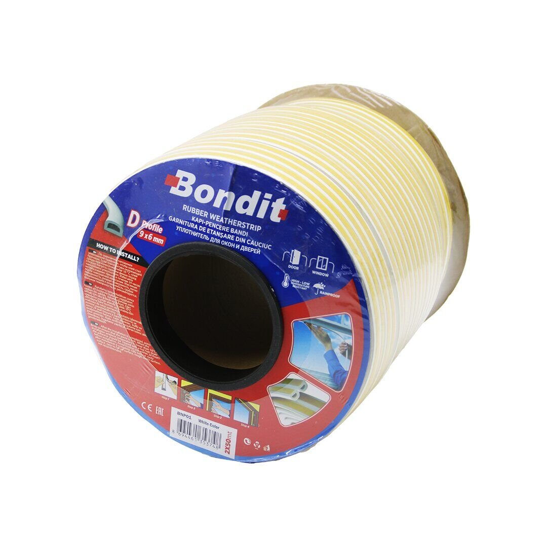 BONDİT BNP-01 ( BEYAZ ) 100MT (2X50MT) ( BOBİN FİTİL ) ( KAPI & PENCERE ) BANT ( D PROFİL ) ( 9X6MM)*8