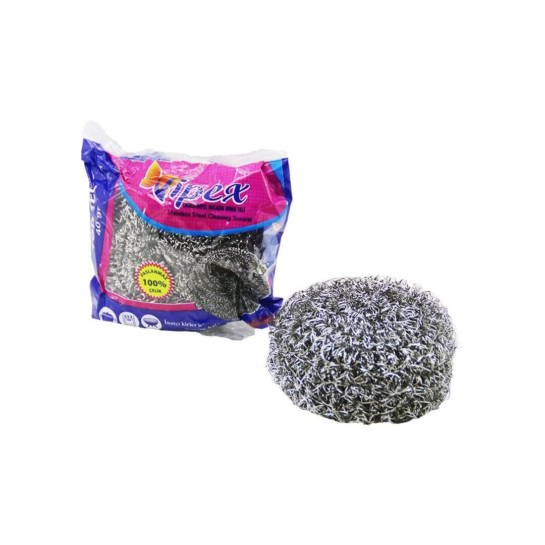 VİPEX ( 40 GR ) ENDÜSTRİYEL BULAŞIK OVMA ( TOP TELİ ) ( %100 PASLANMAZ ÇELİK ) ( SERT YÜZEYLER İÇİN TEMİZLİK TOPU )*20X10