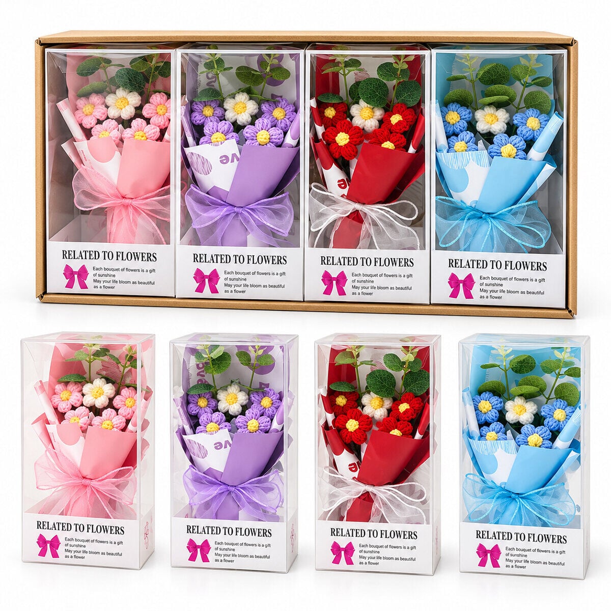 YAKUT-14218 ( KUTULU ) ( ÖRGÜ ) YAPAY ÇİÇEK BUKET ( RENKLİ )*4X12