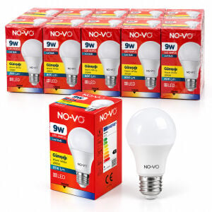 NO-VO ( 9W ) ( GÜNIŞIK ) LED AMPUL ( E27 ) ( 806LM ) ( 3000K ) (15.000 SAAT ÖMÜR)*10X20