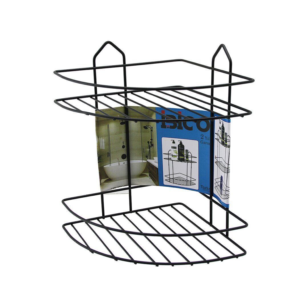 İBİCO K13-010 ( SİYAH ) ( 2 KATLI & ÜÇGEN ) ( METAL ) BANYO KÖŞELİK & DUŞKABİN RAF*12