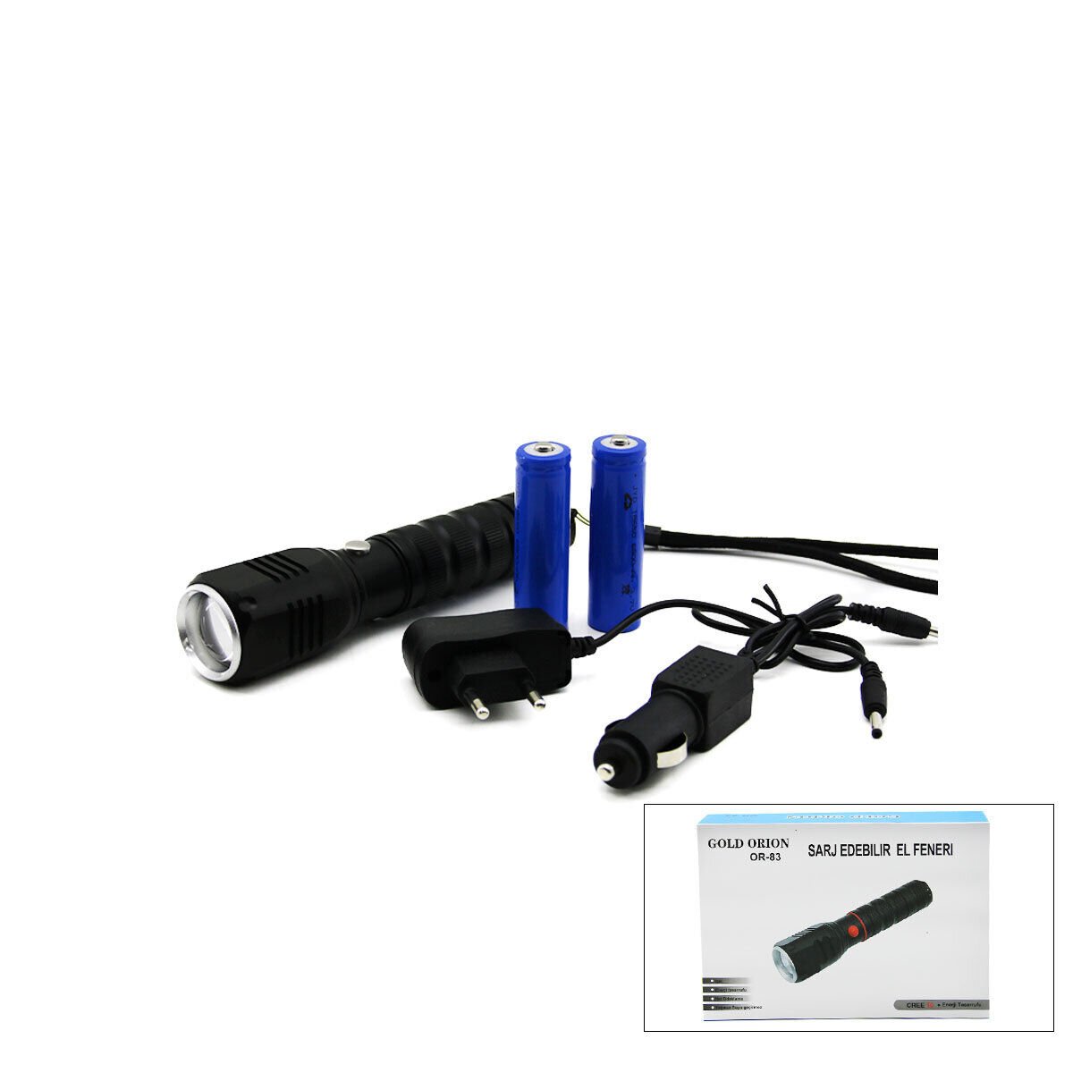 GOLD ORION OR-83 ( 2IN1 ) ( ZOOMLU EL FENERİ & COB LED ) ( FİŞ & ÇAKMAK ŞARJLI ) ( METAL KASA ) ( 17CM ) ( 3000 LUMEN )*80