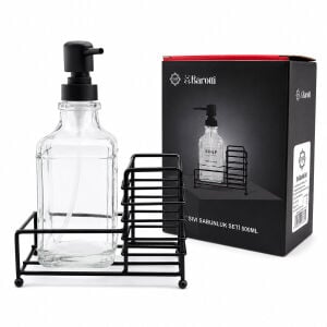 BAROTTİ DMR-9779 ( CAM ŞİŞE & 500ML ) ( SİYAH METAL STAND & SİYAH POMPA ) SIVI SABUNLUK SETİ*24
