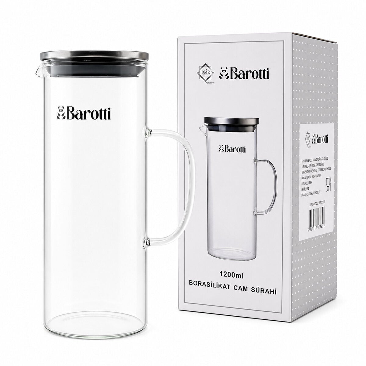 BAROTTİ DMR-9039 ( METAL KAPAKLI ) CAM SÜRAHİ & BOROSİLİKAT ( 1200ML )*12=K