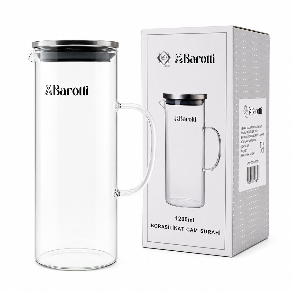 BAROTTİ DMR-9039 ( METAL KAPAKLI ) CAM SÜRAHİ & BOROSİLİKAT ( 1200ML )*12=K