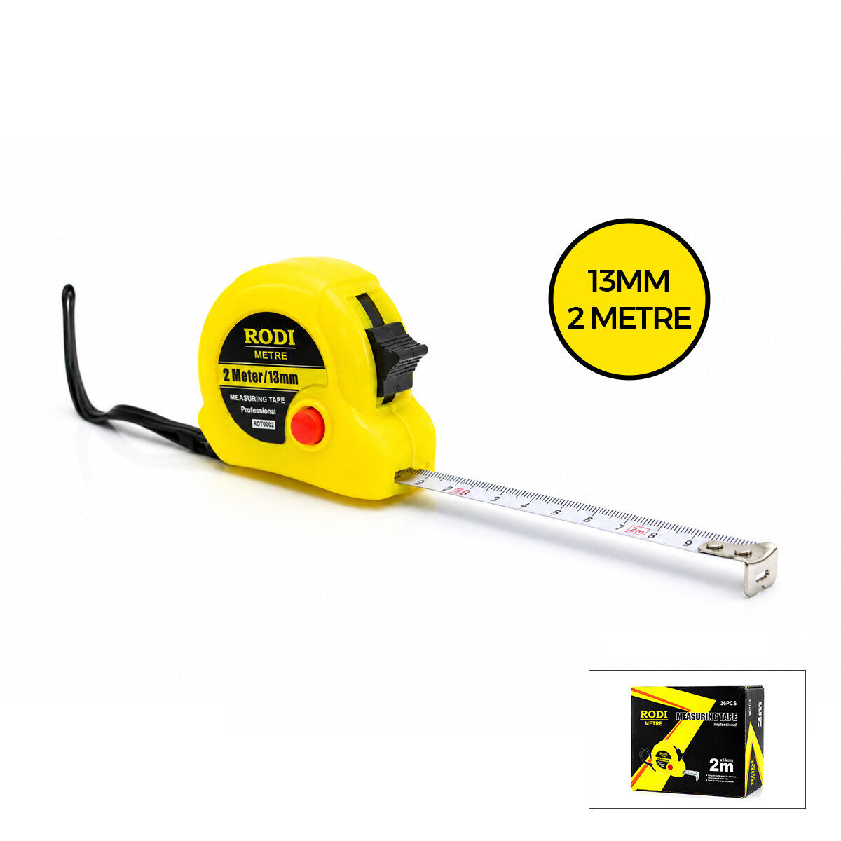RODI MEASURING TAPE ( 2MT X 13MM ) ŞERİT METRE  ( STOPLU ) ( OTOMATİK KİLİT =  BAS DURDUR & ÇEK SARSIN )*36X12