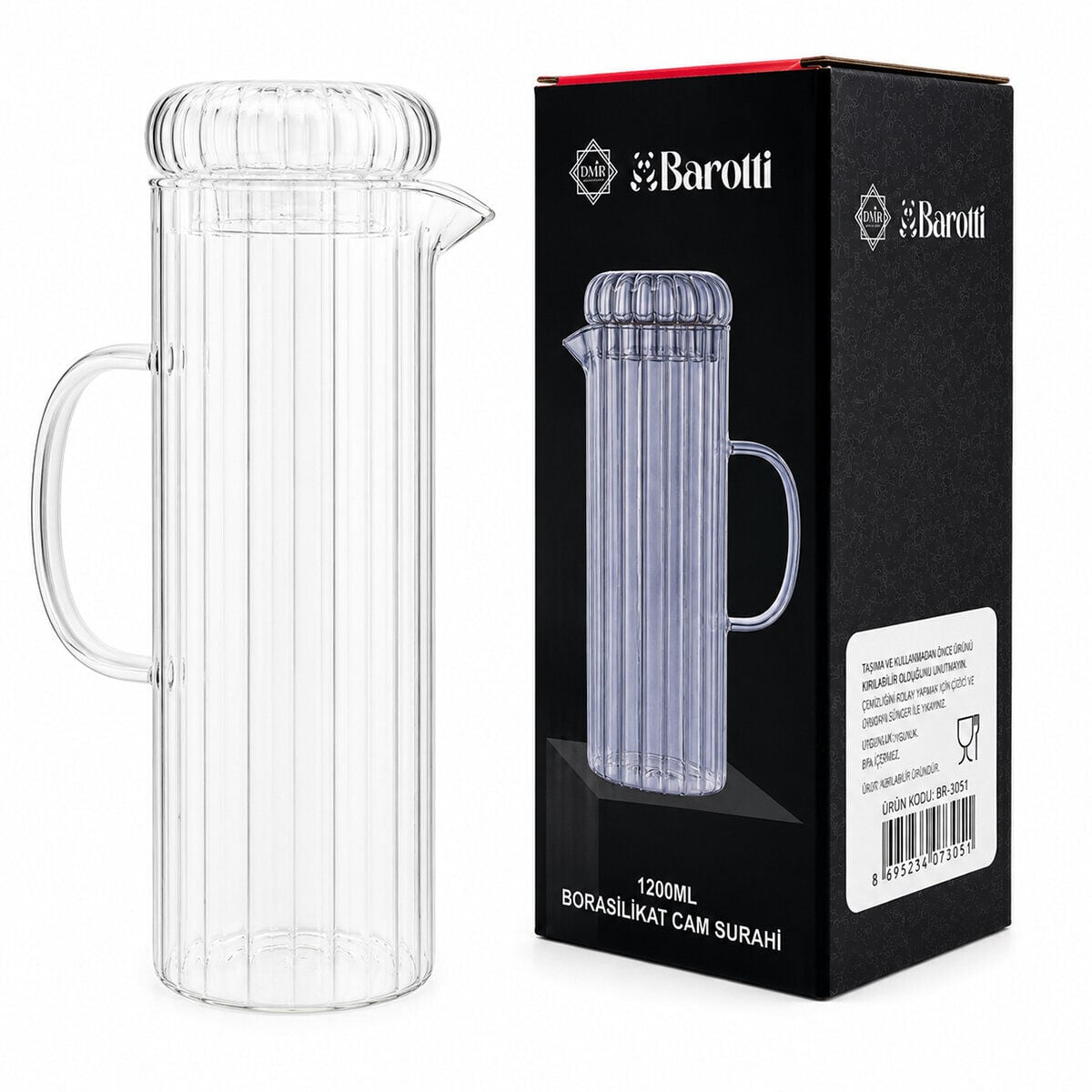 BAROTTİ DMR-9794 ( CAM KAPAKLI ) CAM SÜRAHİ & BOROSİLİKAT ( 1200ML )*12=K
