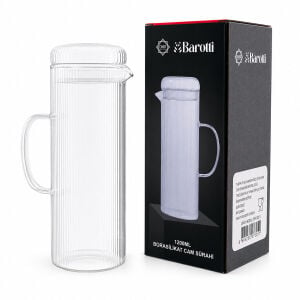 BAROTTİ DMR-9793 ( CAM KAPAKLI & ÇİZGİLİ DESEN ) CAM SÜRAHİ & BOROSİLİKAT ( 1200ML )*12=K