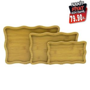 PABLITO HOME PBT-314 (DİKDÖRTGEN) (DALGALI KENAR) ( 3 BOY ) (AHŞAP MDF) SUNUM TEPSİ SETİ (13.5 X 23.5 -19.5 X 29.5- 23.5 X 33.5CM)*24=K