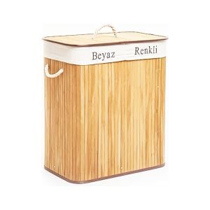 İBİCO İ21-077 ( DİKDÖRTGEN ) ( 2 BÖLMELİ ) ( 52X32CM Y:62CM ) ( BAMBU AHŞAP ) KİRLİ ÇAMAŞIR SEPETİ ( KUMAŞ ÇANTALI ) ( İP KULP )*12