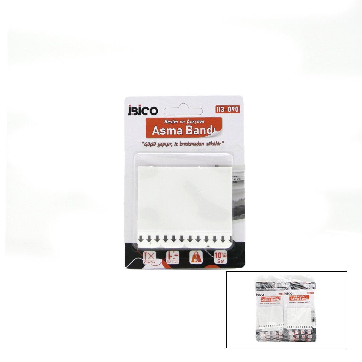 İBİCO İ13-090 İBİCO İ13-090 ( 10PCS ) RESİM VE ÇERÇEVE ASMA BANTI ( 10LÜ SET=7KG.TAŞIMA ) ( ÇİFT TARFLI BANT ) ( GÜÇLÜ YAPIŞIR & İZ BIRAKMADAN SÖKÜLÜR )*24X12