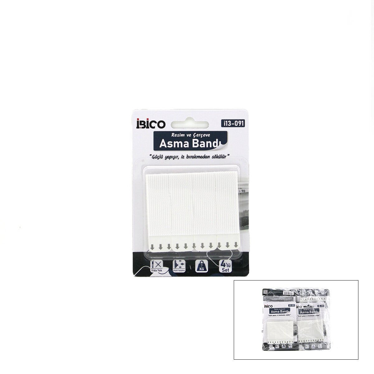 İBİCO İ13-091 ( 4PCS ) RESİM VE ÇERÇEVE ASMA BANTI ( 4LÜ SET=7KG.TAŞIMA ) ( ÇİFT TARFLI BANT ) ( GÜÇLÜ YAPIŞIR & İZ BIRAKMADAN SÖKÜLÜR )*24X12