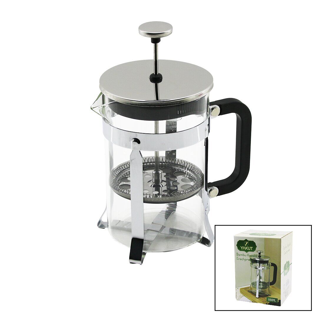 YAKUT-9589 FRECHPRESS (METAL KAFES & METAL KAPLAMALI PLS.KAPAK ) ( 800ML ) ( CAM ) BİTKİ SÜZGEÇİ ( PLASTİK SAPLI )*24