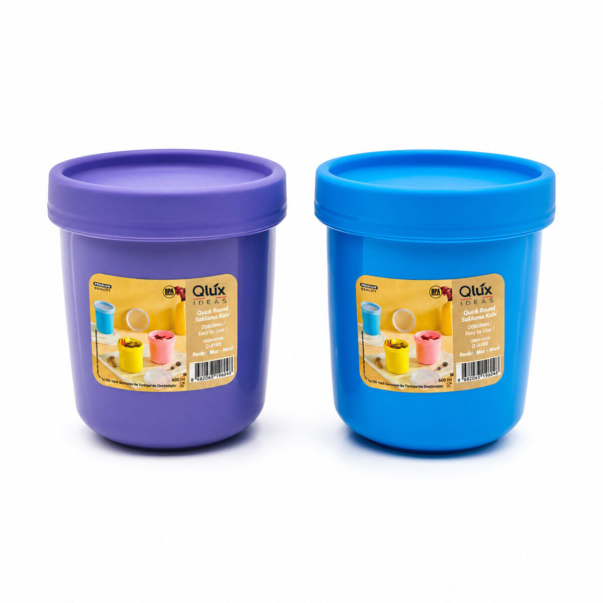 QLUX L-01015 ( NO-2 ) QUICK YUVARLAK SAKLAMA KABI & KASE KAPAKLI RENKLİ ( 600ML )*12=K