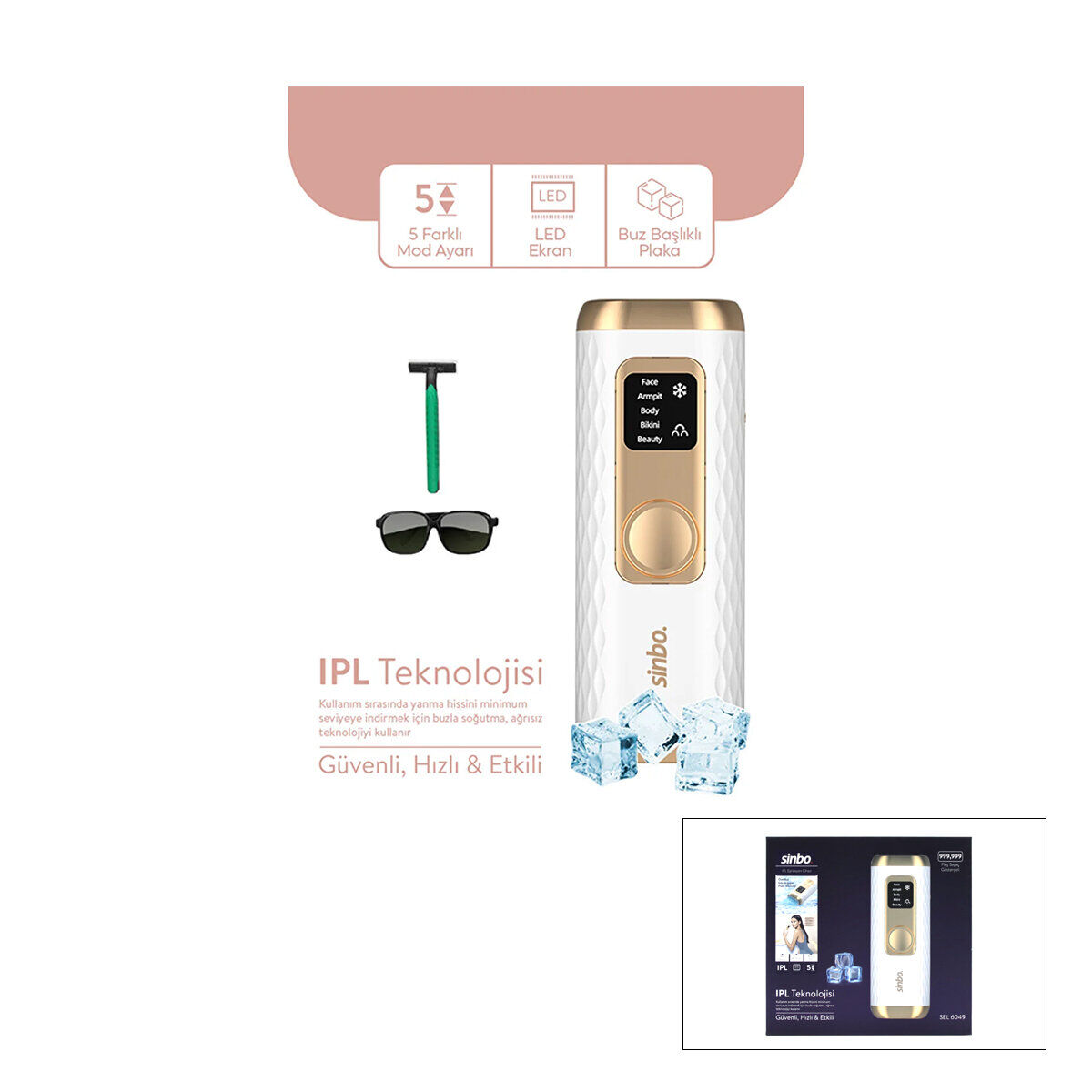 SİNBO SEL-6049 ( IPL ) BUZ LAZER EPİLATÖR & EPİLASYON CİHAZI ( 5 FARKLI MOD & LCD EKRAN ) (TÜM VÜCUT UYGUN)*20