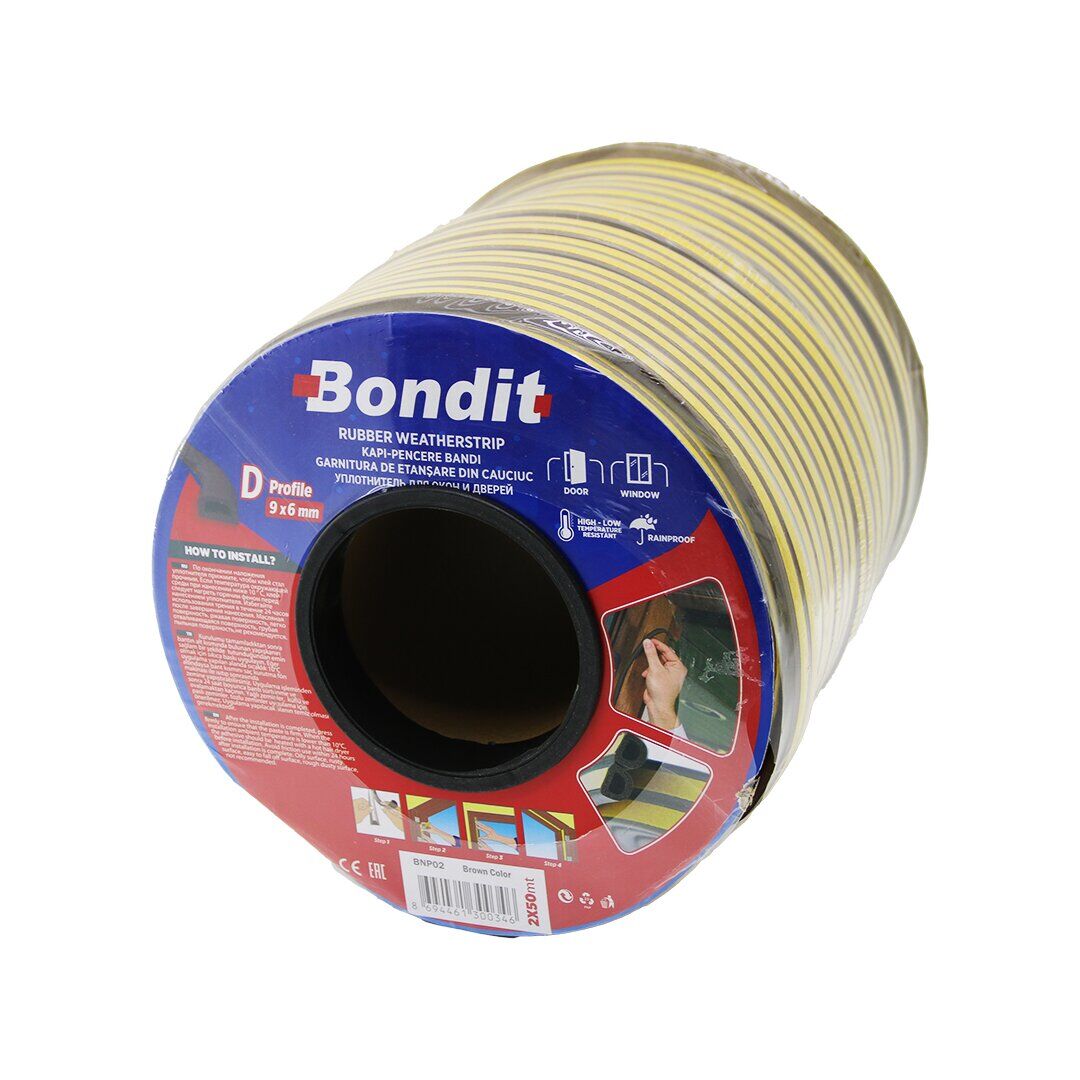 B.H.D. BHD00479 ( KAHVERENGİ ) 100MT (2X50MT) ( BOBİN FİTİL ) ( KAPI & PENCERE ) BANT ( D PROFİL ) ( 9X6MM )*8