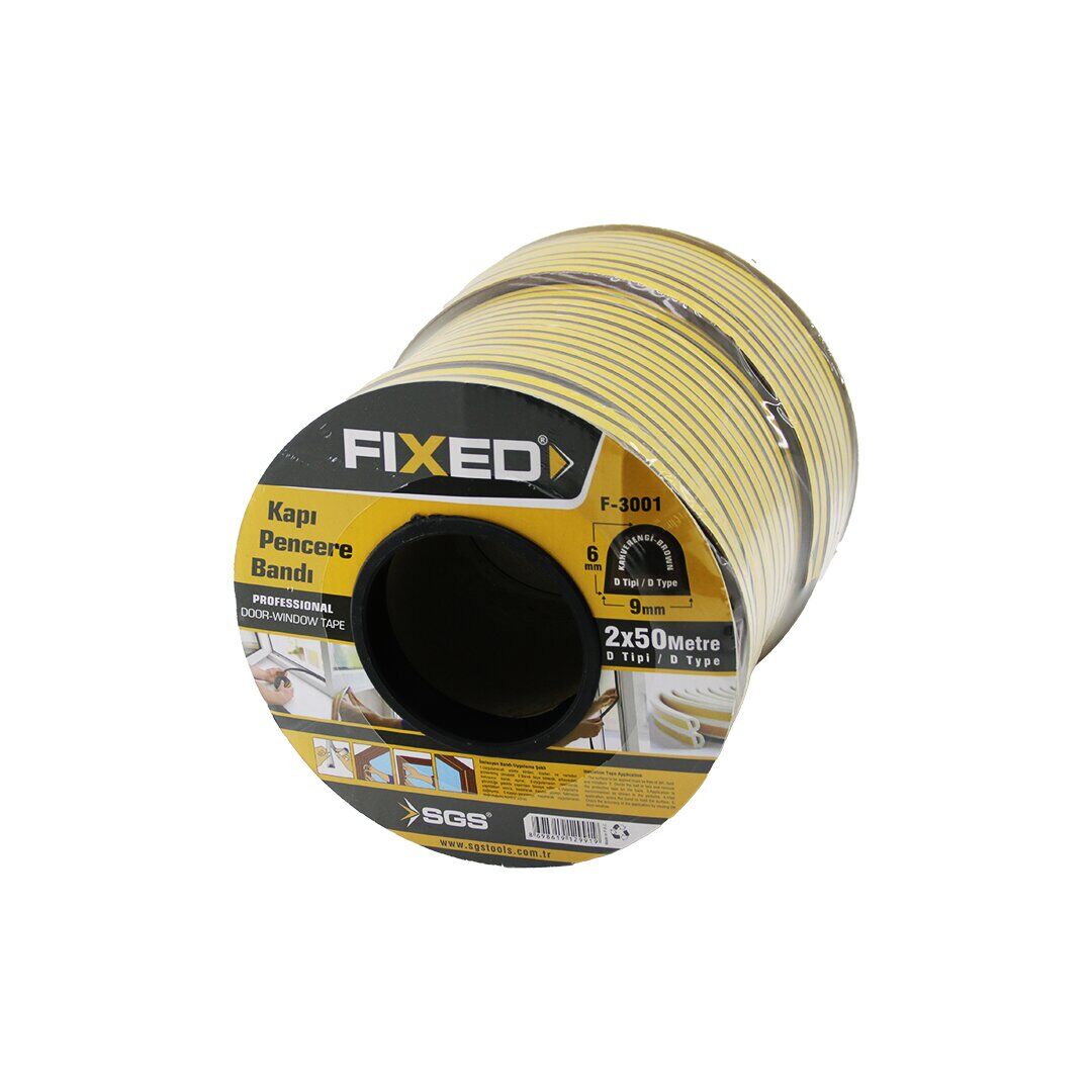 SGS FIXED F-3001 ( KAHVERENGİ ) 100MT (2X50MT) ( BOBİN FİTİL ) ( KAPI & PENCERE ) BANT ( D PROFİL ) ( 9X6MM )*8