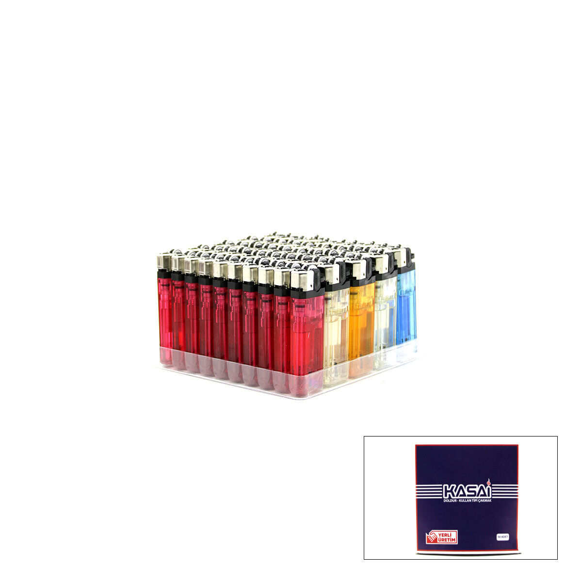 KASAİ ( MAXİ ) ( TAŞLI ) CEP ÇAKMAK ( DOLDUR-KULLAN TİPİ ) ( ŞEFFAF PLASTİK )*50X20
