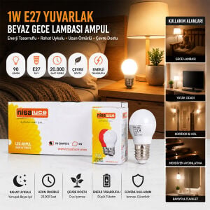 NİSALUCE ( 1W ) ( E27 ) ( BEYAZ ) YUVARLAK GECE LAMBASI LED AMPUL*10X10