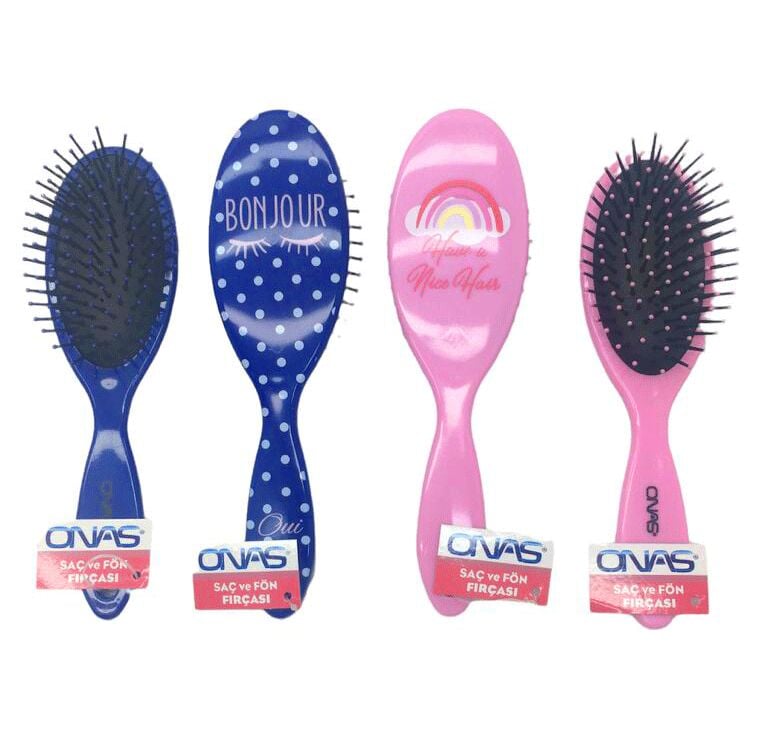 ONAS ONS-735 OVAL RENKLİ DESENLİ SAÇ FIRÇASI & TARAK*12X12