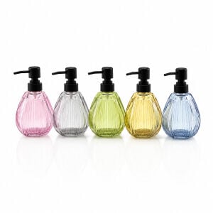 ALVETRO ALV-03 ( ŞEFFAF RENKLİ CAM ) SIVI SABUNLUK ( 360ML ) ( ALTIGEN & ÇİZGİLİ DESEN )*12X4